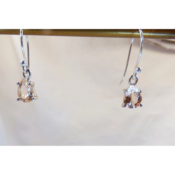 Natural Pink Morganite Gemstone Sterling Silver Dangle Drop Earrings Teardrop - Picture 3 of 6